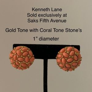 Kenneth Lane Coral & Goldtone Clip On Earrings 1”